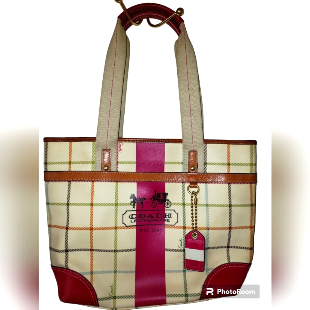 Vintage Coach Heritage Tattersall Fuchsia Plaid Tote